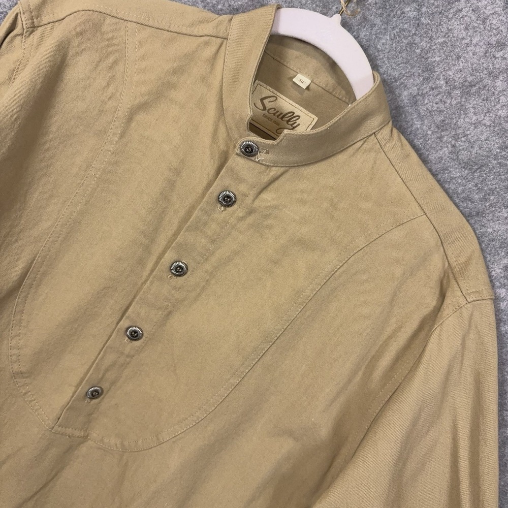 Scully Bib Western Shirt Mens Sz S Khaki Tan Cotton Western Cowboy USA VTG
